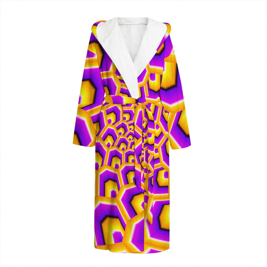 Yellow Hive Moving Optical Illusion Hooded Bathrobe