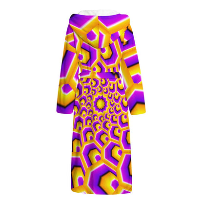 Yellow Hive Moving Optical Illusion Hooded Bathrobe