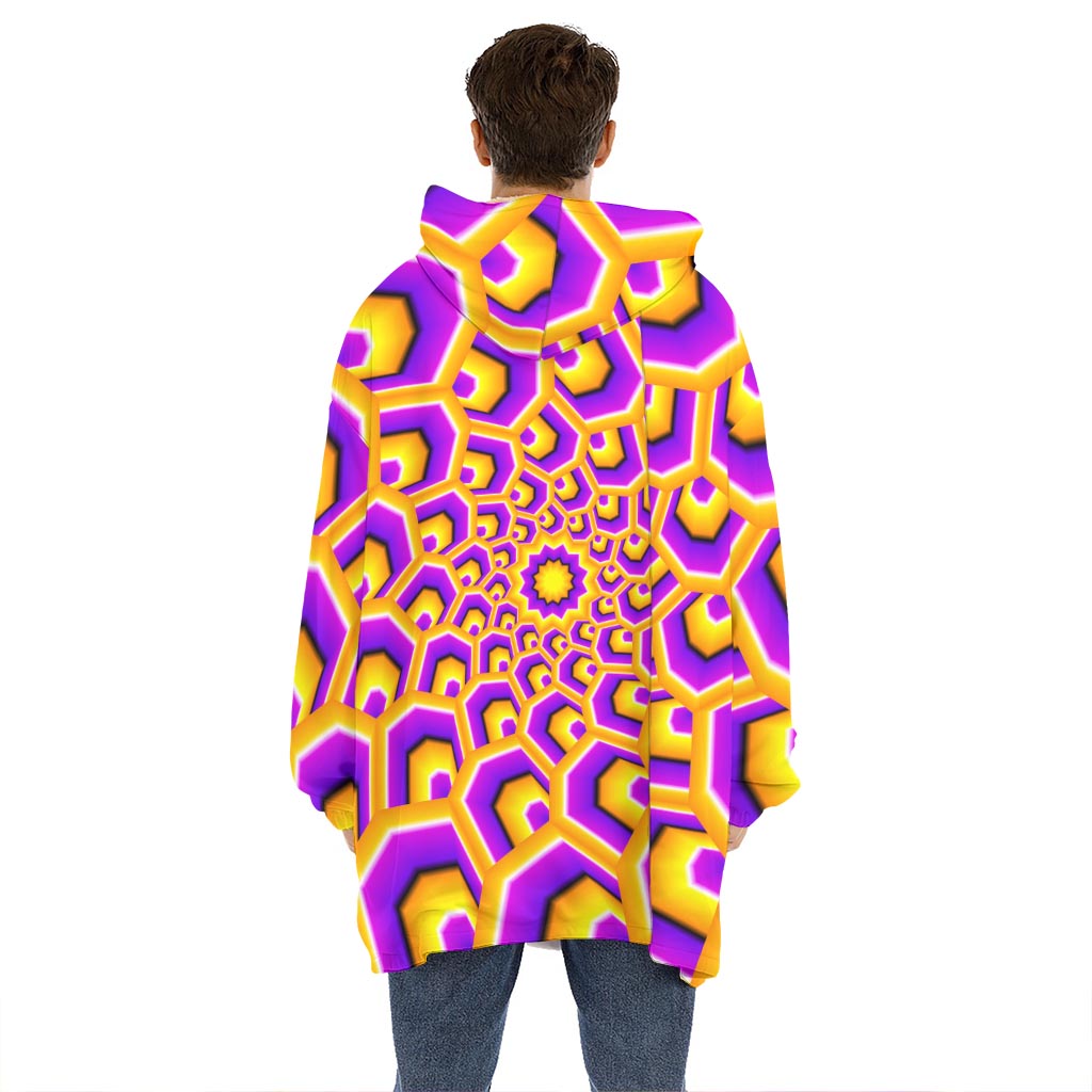 Yellow Hive Moving Optical Illusion Hoodie Blanket