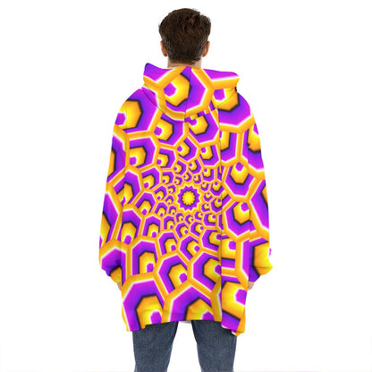 Yellow Hive Moving Optical Illusion Hoodie Blanket