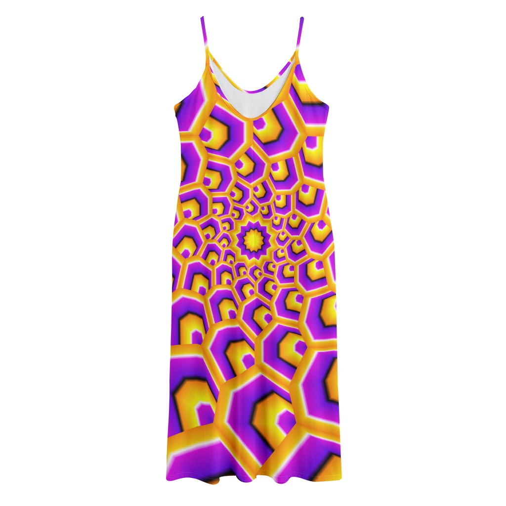 Yellow Hive Moving Optical Illusion Jersey Midi Cami Dress