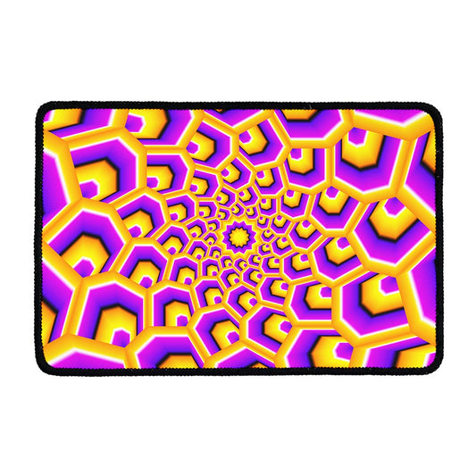 Yellow Hive Moving Optical Illusion Kitchen Mat