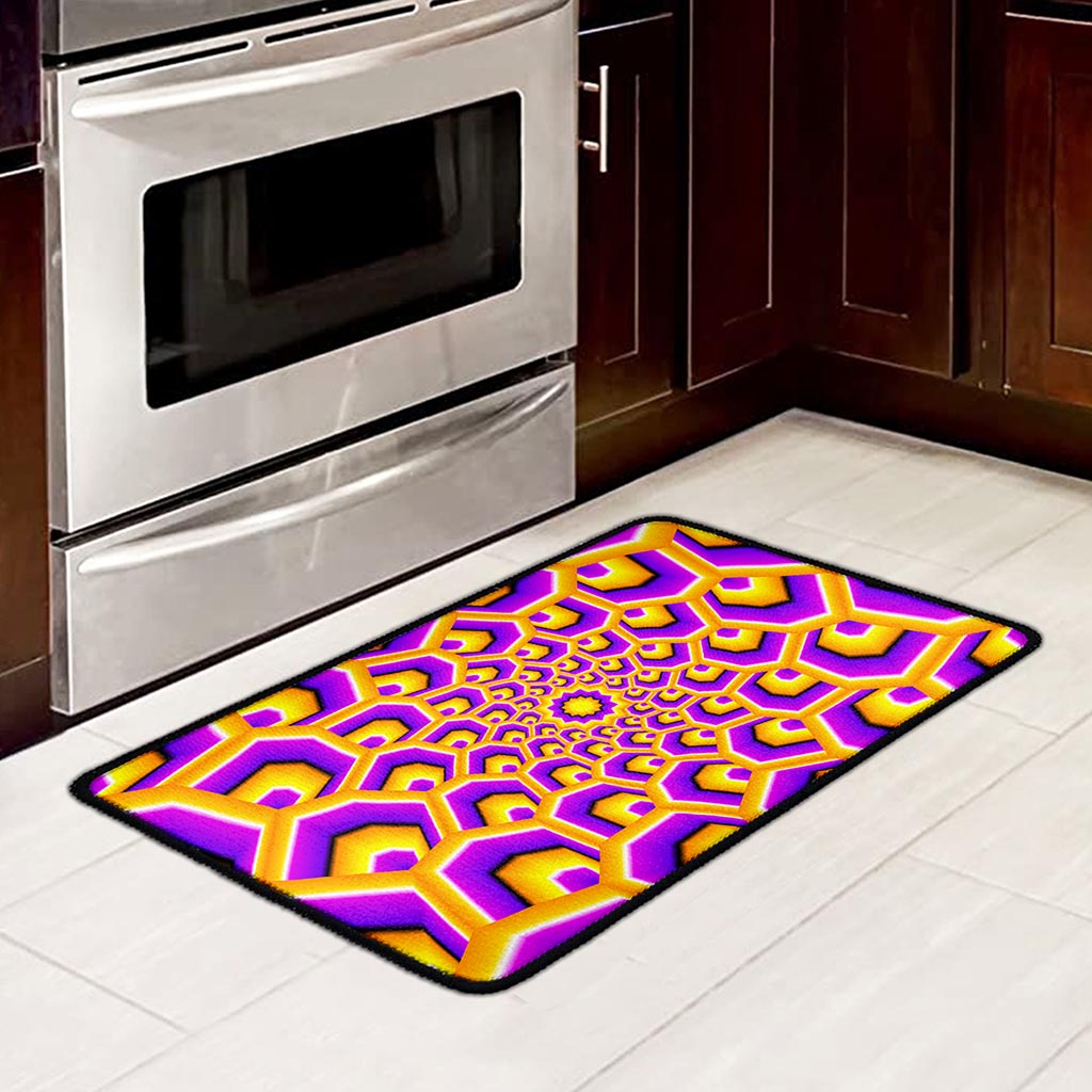Yellow Hive Moving Optical Illusion Kitchen Mat