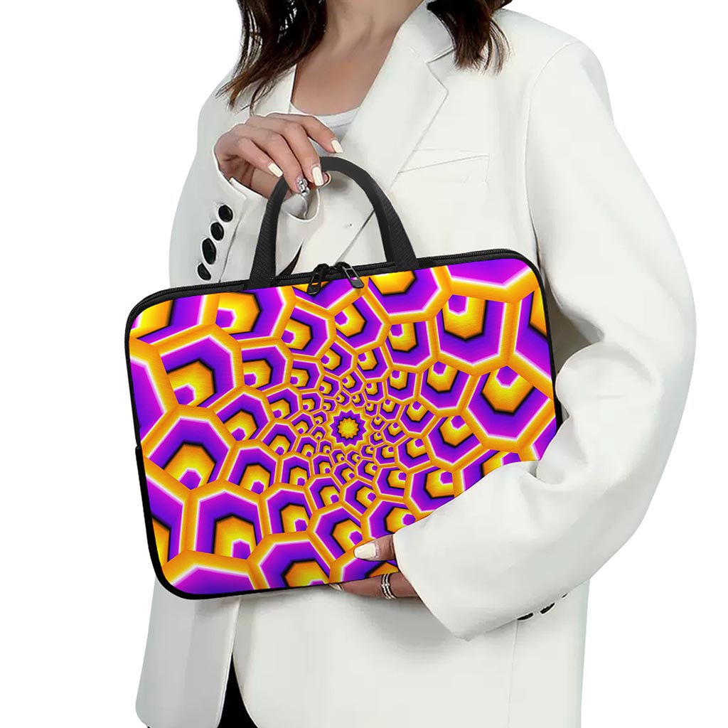 Yellow Hive Moving Optical Illusion Laptop Sleeve With Handle