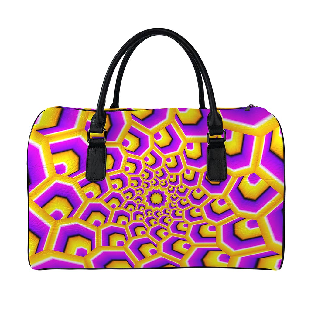 Yellow Hive Moving Optical Illusion Leather Duffle Bag
