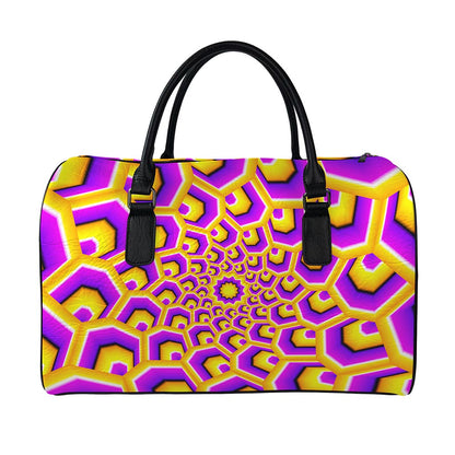 Yellow Hive Moving Optical Illusion Leather Duffle Bag