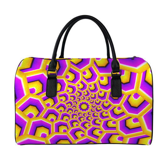 Yellow Hive Moving Optical Illusion Leather Duffle Bag