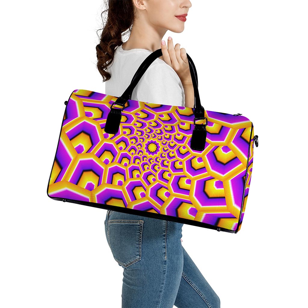 Yellow Hive Moving Optical Illusion Leather Duffle Bag