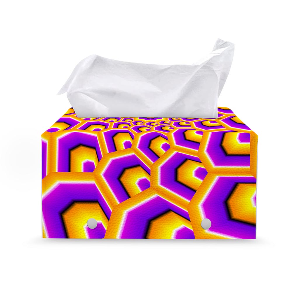 Yellow Hive Moving Optical Illusion Leather Tissue Box Cover