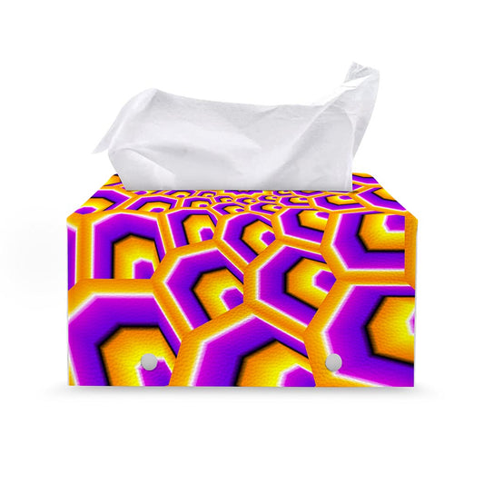 Yellow Hive Moving Optical Illusion Leather Tissue Box Cover