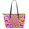 Yellow Hive Moving Optical Illusion Leather Tote Bag With Zipper
