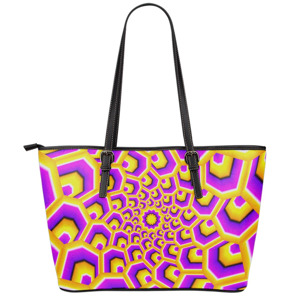 Yellow Hive Moving Optical Illusion Leather Tote Bag