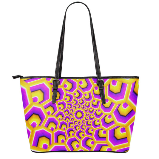 Yellow Hive Moving Optical Illusion Leather Tote Bag