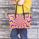 Yellow Hive Moving Optical Illusion Leather Tote Bag