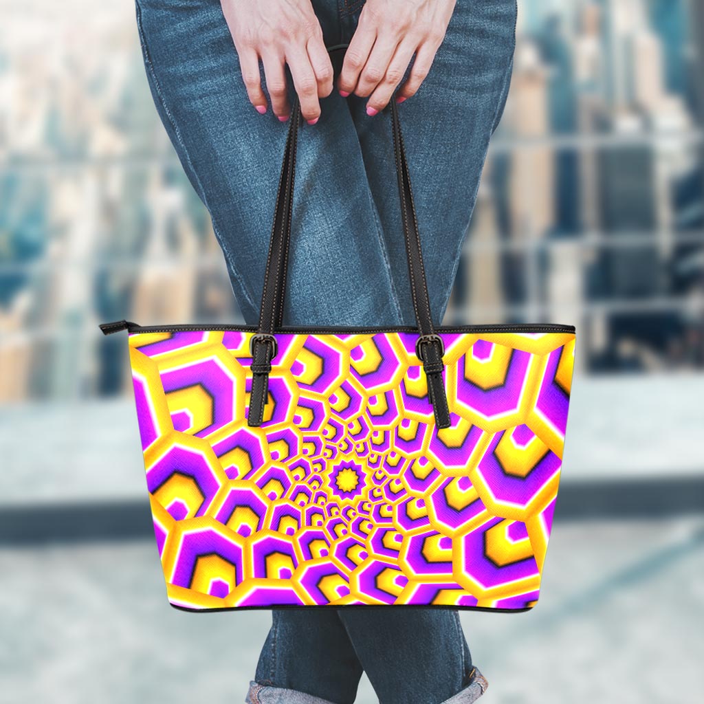 Yellow Hive Moving Optical Illusion Leather Tote Bag