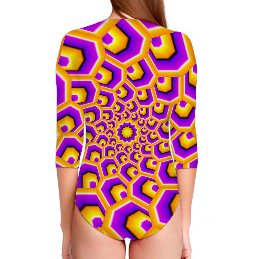 Yellow Hive Moving Optical Illusion Long Sleeve Swimsuit