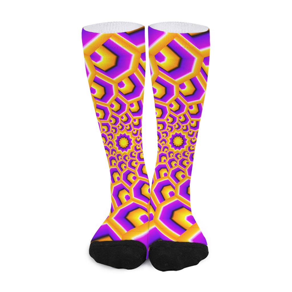 Yellow Hive Moving Optical Illusion Long Socks