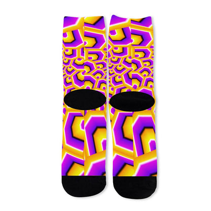 Yellow Hive Moving Optical Illusion Long Socks