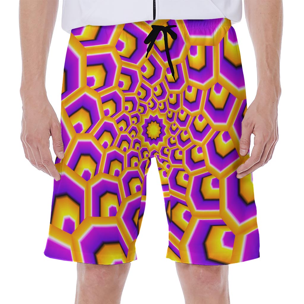 Yellow Hive Moving Optical Illusion Men's Beach Shorts