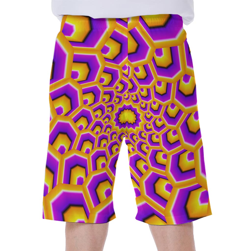 Yellow Hive Moving Optical Illusion Men's Beach Shorts