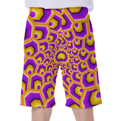 Yellow Hive Moving Optical Illusion Men's Beach Shorts