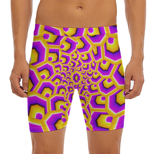 Yellow Hive Moving Optical Illusion Men's Long Boxer Briefs