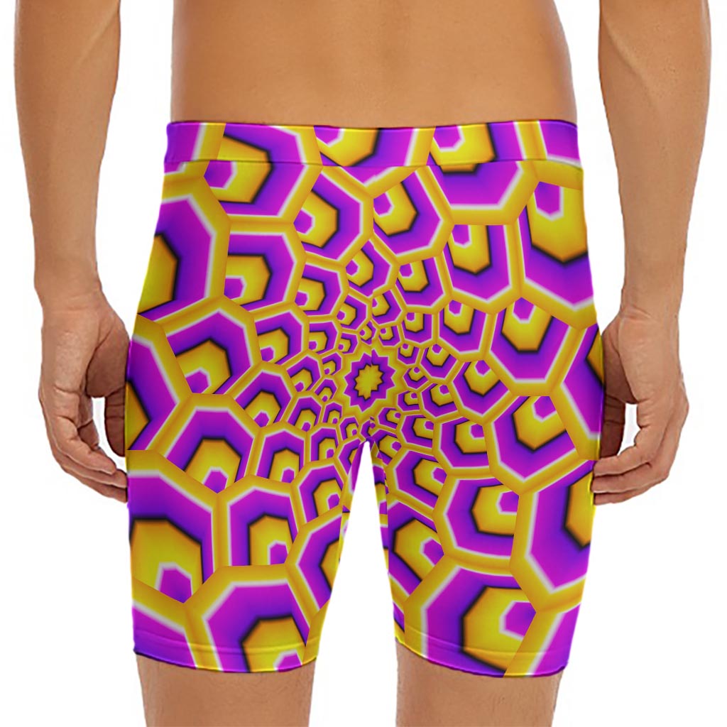 Yellow Hive Moving Optical Illusion Men's Long Boxer Briefs
