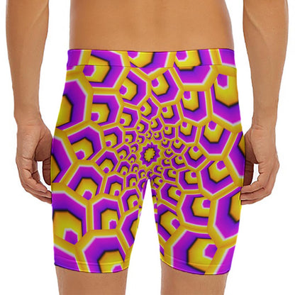 Yellow Hive Moving Optical Illusion Men's Long Boxer Briefs