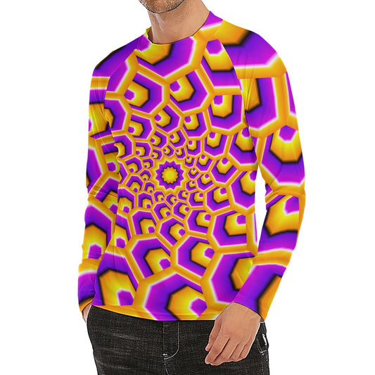 Yellow Hive Moving Optical Illusion Men's Long Sleeve Rash Guard