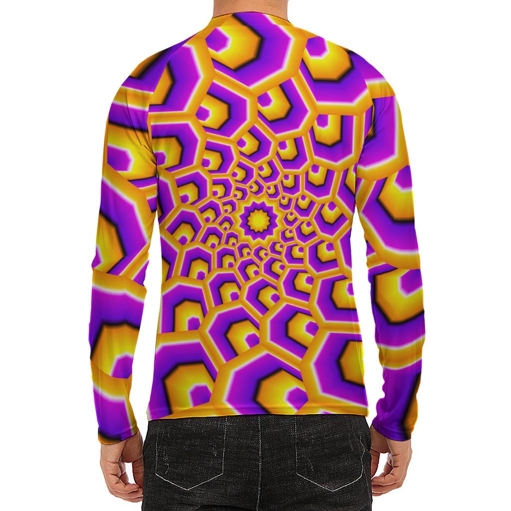 Yellow Hive Moving Optical Illusion Men's Long Sleeve Rash Guard