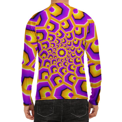 Yellow Hive Moving Optical Illusion Men's Long Sleeve Rash Guard