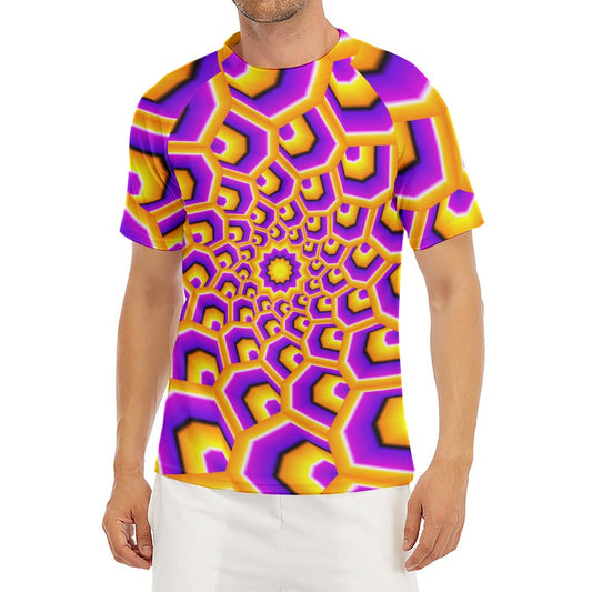 Yellow Hive Moving Optical Illusion Men's Short Sleeve Rash Guard