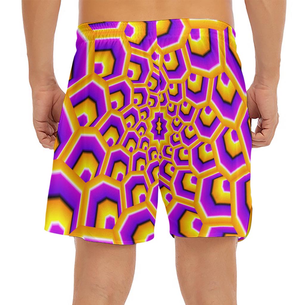 Yellow Hive Moving Optical Illusion Men's Split Running Shorts