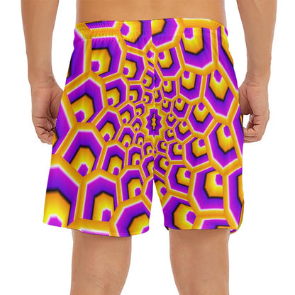 Yellow Hive Moving Optical Illusion Men's Split Running Shorts