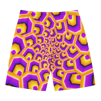 Yellow Hive Moving Optical Illusion Men's Swim Trunks