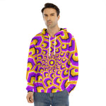 Yellow Hive Moving Optical Illusion Men's Velvet Pullover Hoodie