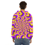 Yellow Hive Moving Optical Illusion Men's Velvet Pullover Hoodie