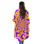 Yellow Hive Moving Optical Illusion Open Front Beach Cover Up