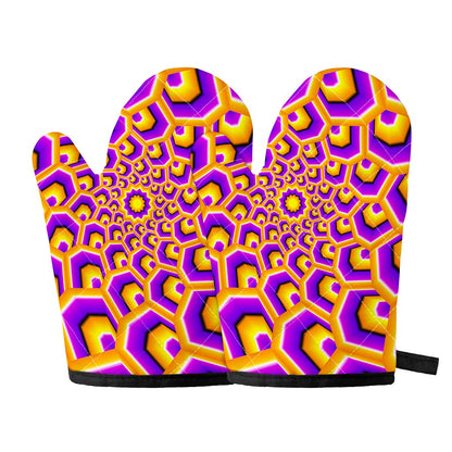 Yellow Hive Moving Optical Illusion Oven Mitts