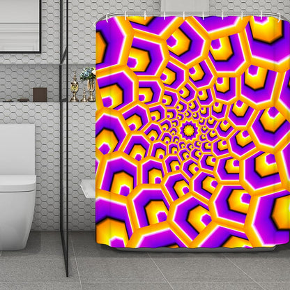 Yellow Hive Moving Optical Illusion Polyester Shower Curtain