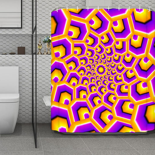 Yellow Hive Moving Optical Illusion Polyester Shower Curtain