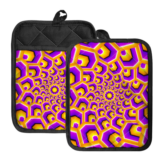 Yellow Hive Moving Optical Illusion Pot Holders With Pocket