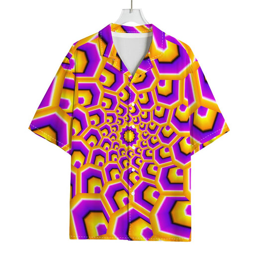 Yellow Hive Moving Optical Illusion Rayon Hawaiian Shirt