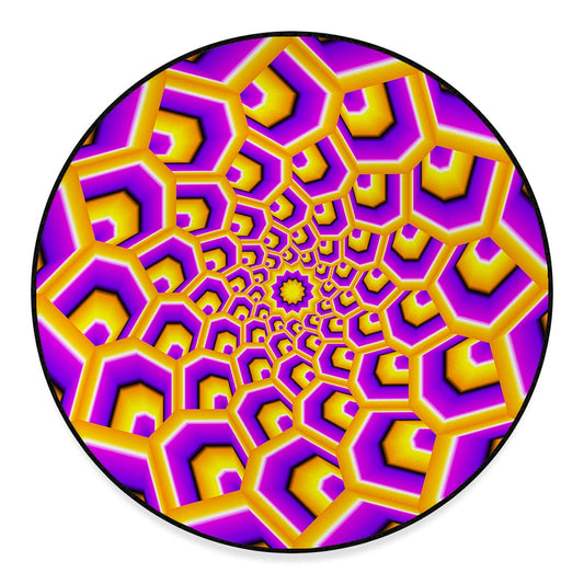 Yellow Hive Moving Optical Illusion Round Floor Mat