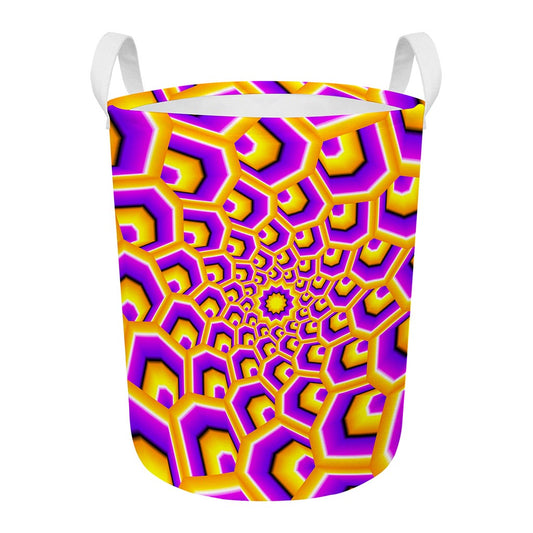 Yellow Hive Moving Optical Illusion Round Laundry Basket