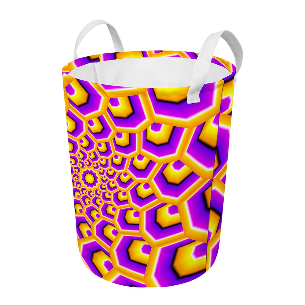 Yellow Hive Moving Optical Illusion Round Laundry Basket