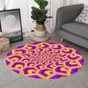 Yellow Hive Moving Optical Illusion Round Rug