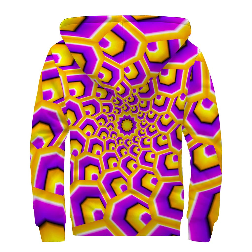 Yellow Hive Moving Optical Illusion Sherpa Lined Zip Up Hoodie