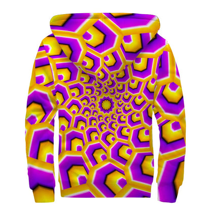 Yellow Hive Moving Optical Illusion Sherpa Lined Zip Up Hoodie