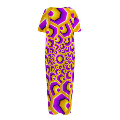 Yellow Hive Moving Optical Illusion Short Sleeve Long Nightdress